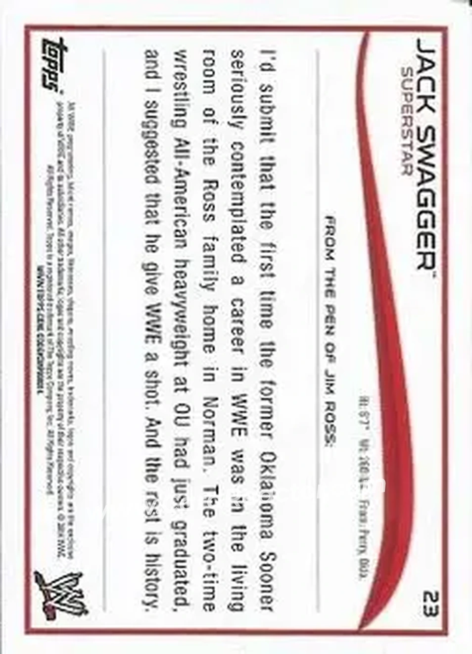 2014 Topps WWE #23 - Jake Hager - Back
