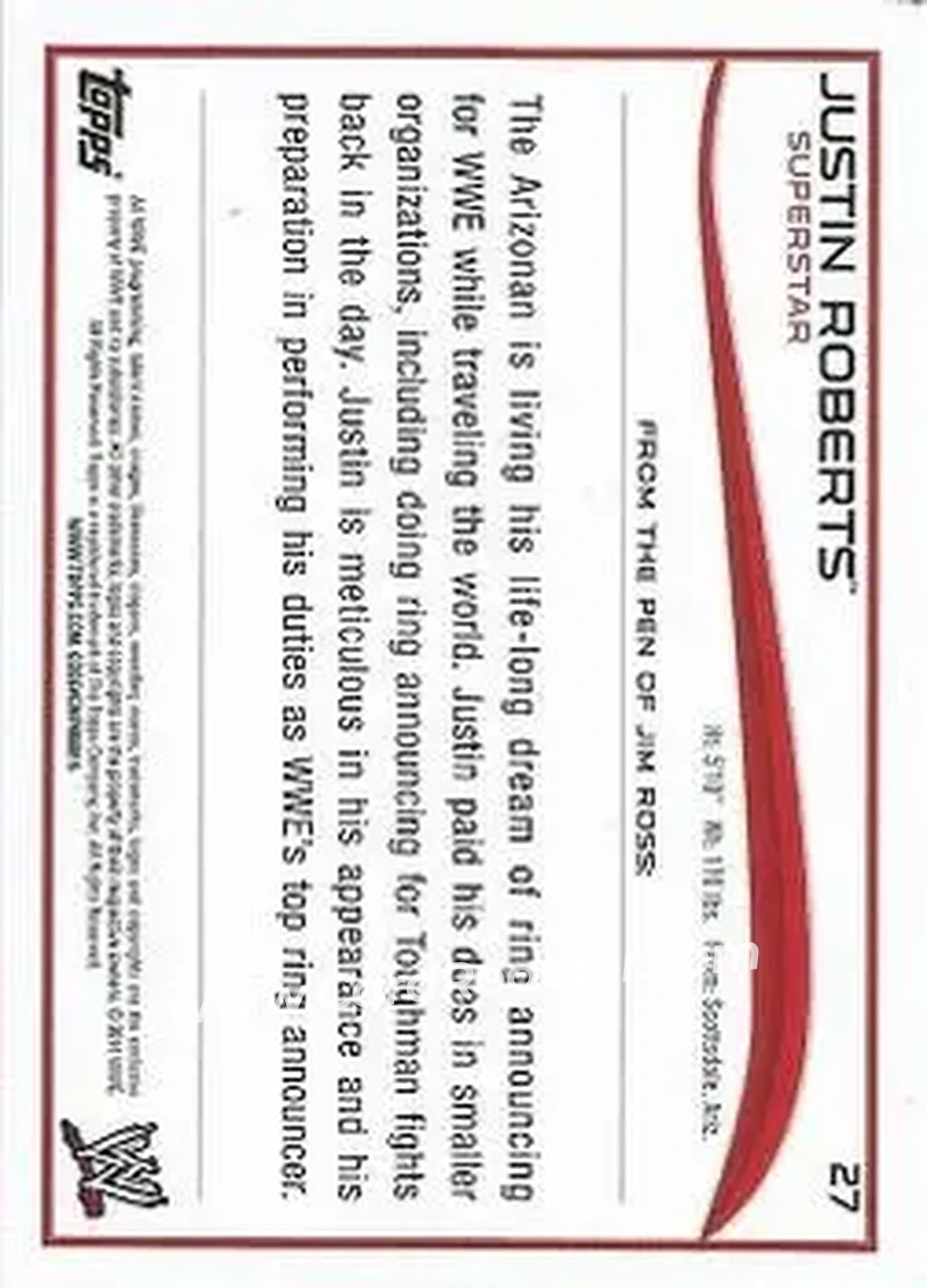 2014 Topps WWE #27 - Justin Roberts - Back