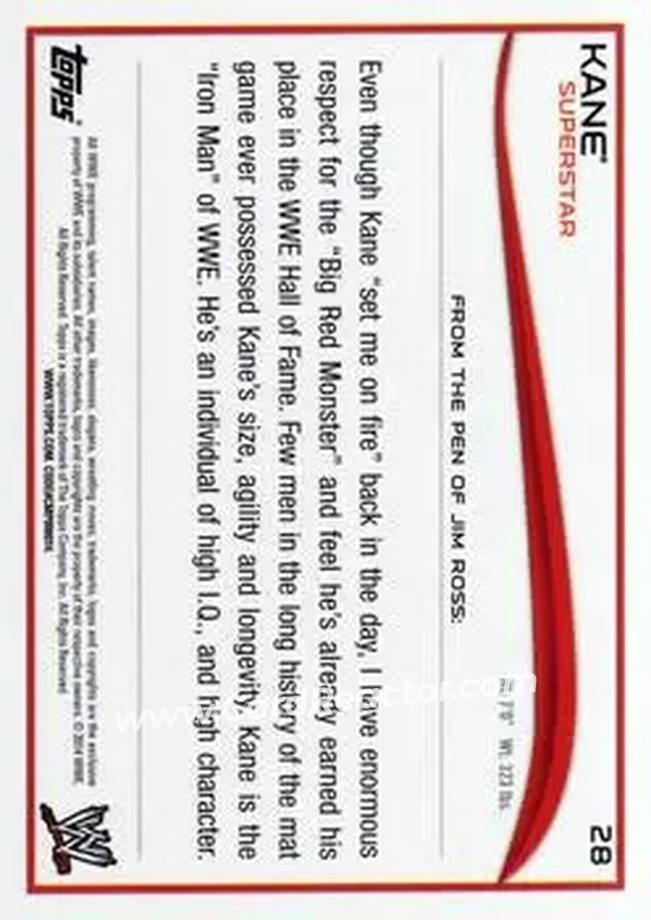 2014 Topps WWE #28 - Kane - Back