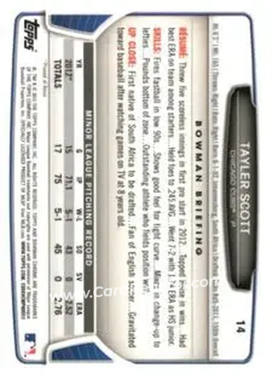 2013 Bowman Chrome Mini #14 - Tayler Scott - Chicago Cubs - Back