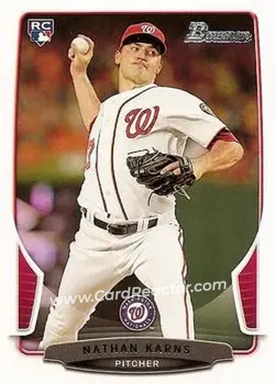 2013 Bowman Draft Picks & Prospects #3 - Nathan Karns - Washington Nationals - Front 2013 Bowman Draft Picks & Prospects #3 - Nathan Karns - Washington Nationals - Front