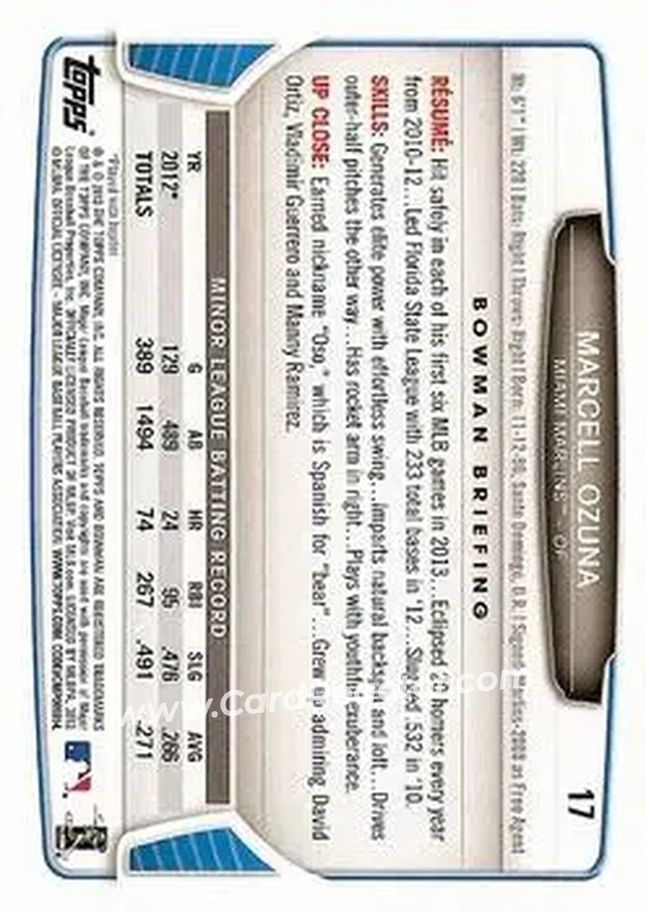 2013 Bowman Draft Picks & Prospects #17 - Marcell Ozuna - Miami Marlins - Back 2013 Bowman Draft Picks & Prospects #17 - Marcell Ozuna - Miami Marlins - Back