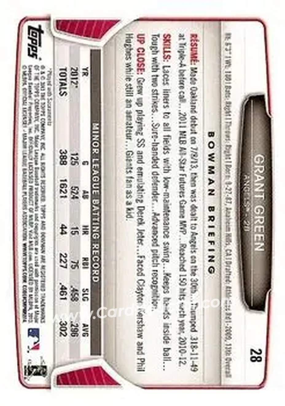 2013 Bowman Draft Picks & Prospects #28 - Grant Green - Los Angeles Angels - Back 2013 Bowman Draft Picks & Prospects #28 - Grant Green - Los Angeles Angels - Back