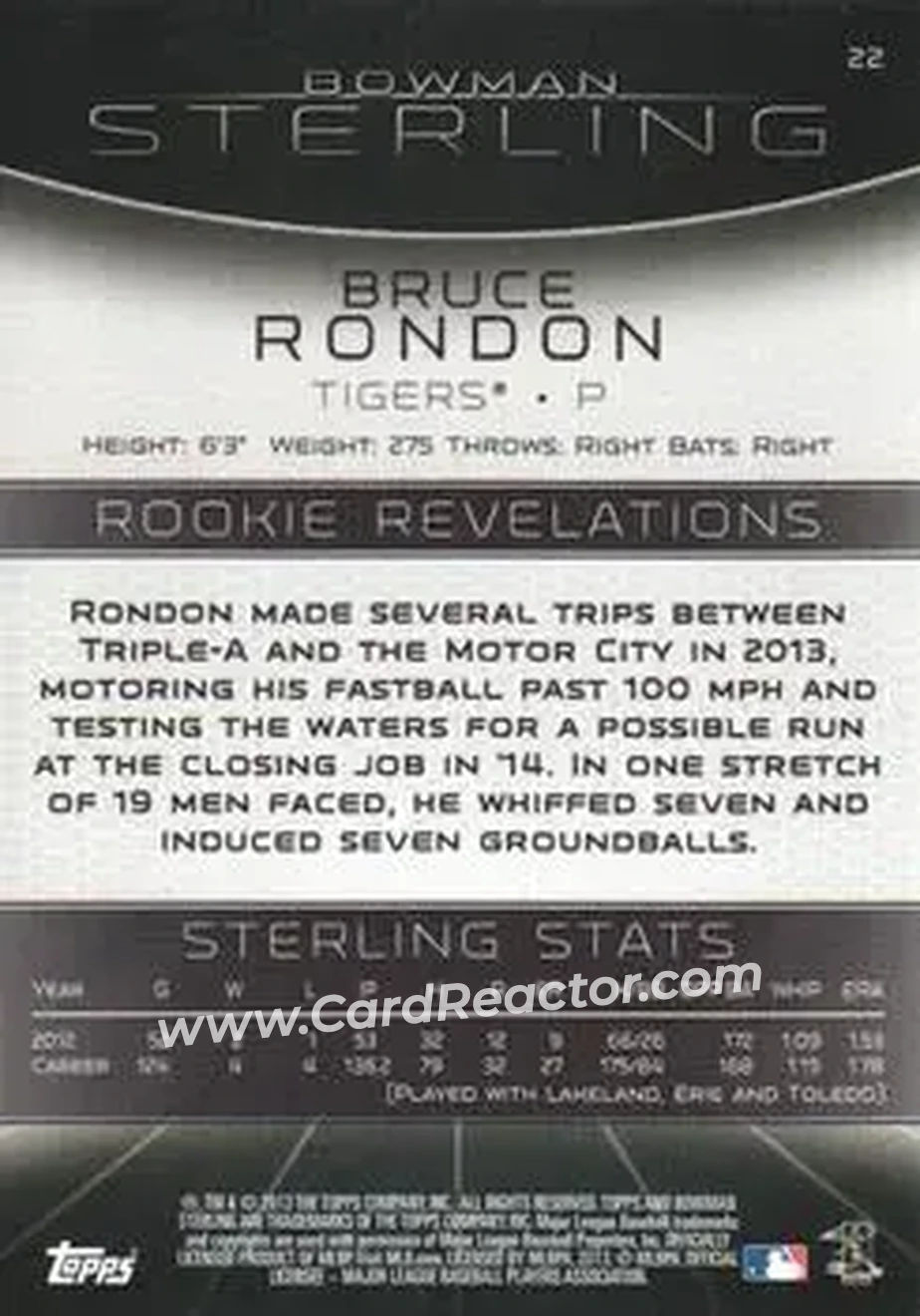 2013 Bowman Sterling #22 - Bruce Rondon - Detroit Tigers - Back