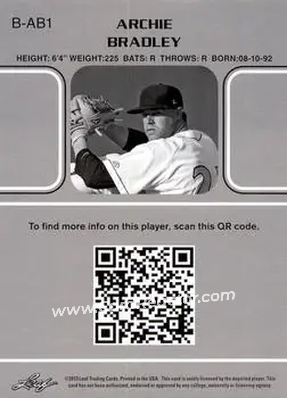2013 Leaf Memories #B-AB1 - Archie Bradley - Back