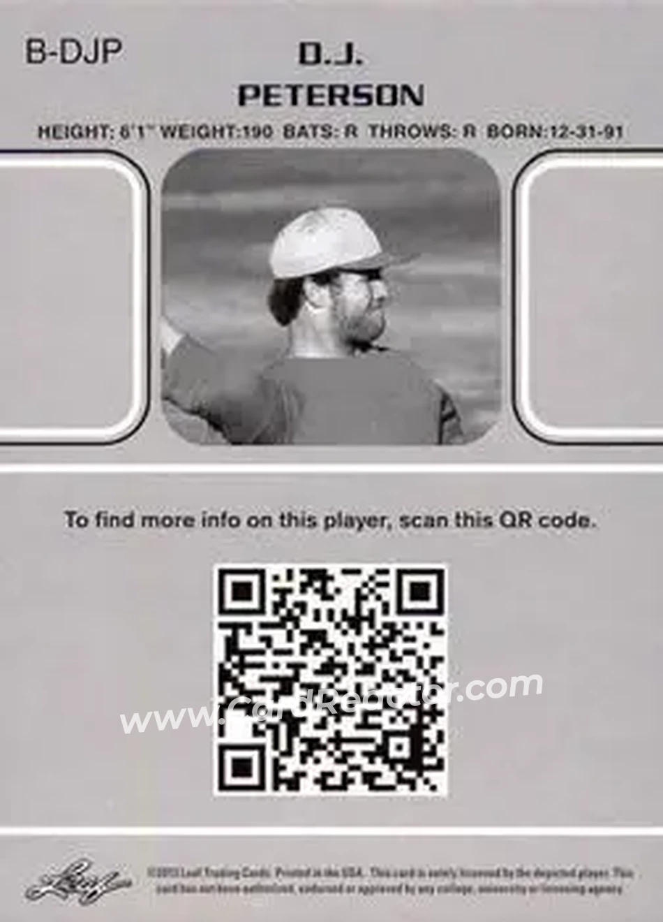 2013 Leaf Memories #B-DJP - D.J. Peterson - Back