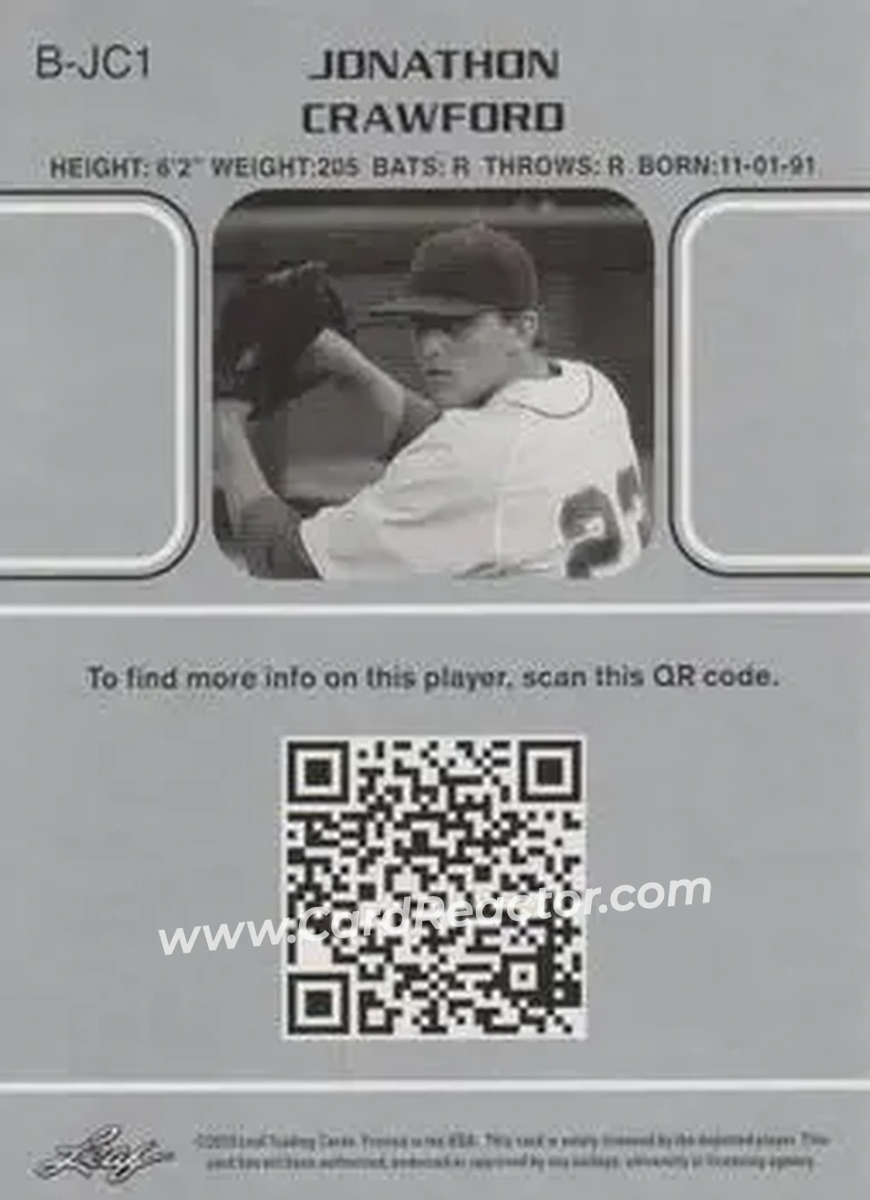 2013 Leaf Memories #B-JC1 - Jonathon Crawford - Back