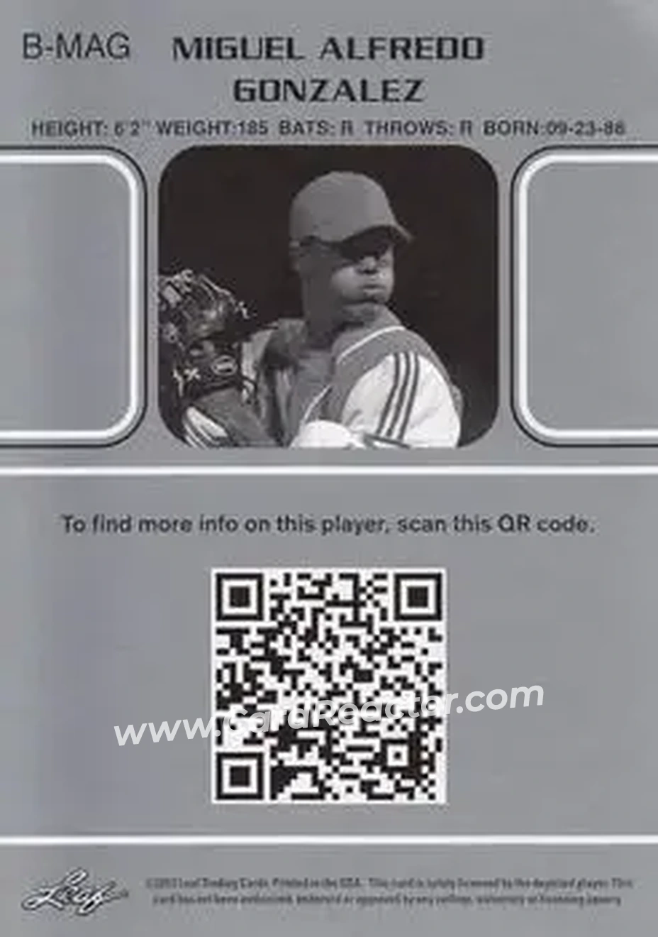 2013 Leaf Memories #B-MAG - Miguel Alfredo Gonzalez - Back
