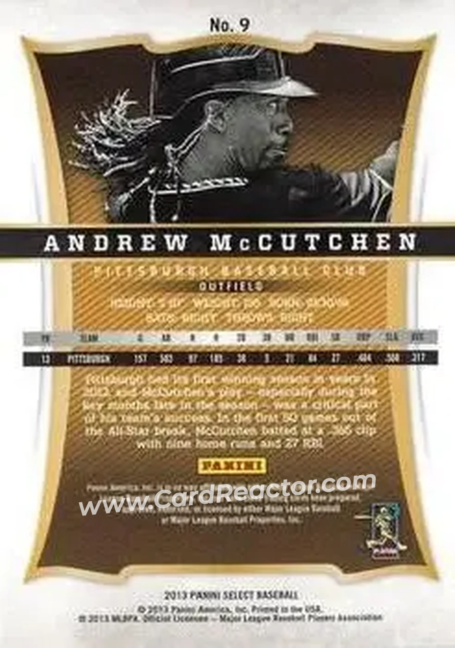 2013 Panini Select #9 - Andrew McCutchen - Pittsburgh Pirates - Back