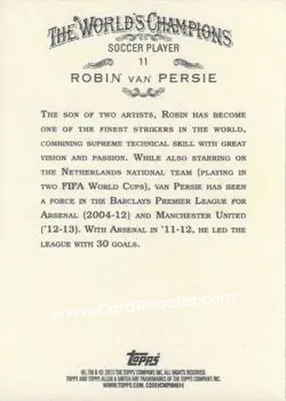 2013 Topps Allen & Ginter #11 - Robin van Persie - Back