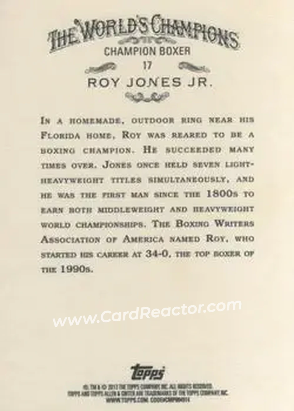 2013 Topps Allen & Ginter #17 - Roy Jones Jr. - Back