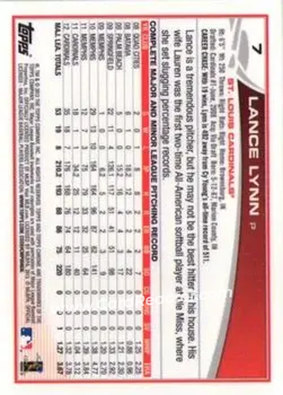 2013 Topps Chrome #7 - Lance Lynn - St. Louis Cardinals - Back 2013 Topps Chrome #7 - Lance Lynn - St. Louis Cardinals - Back