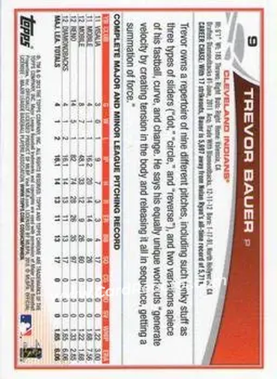 2013 Topps Chrome #9 - Trevor Bauer - Cleveland Indians - Back 2013 Topps Chrome #9 - Trevor Bauer - Cleveland Indians - Back