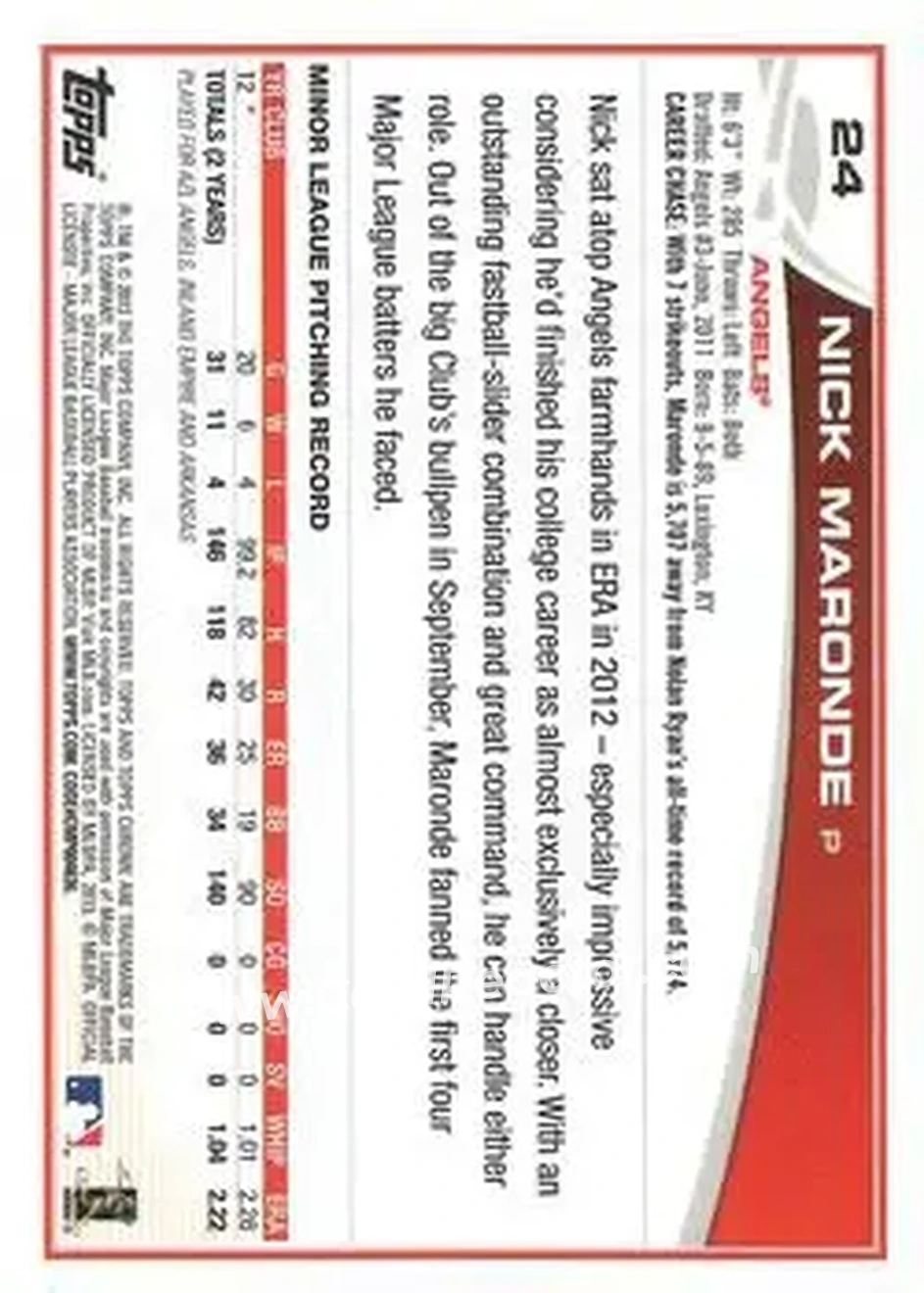 2013 Topps Chrome #24 - Nick Maronde - Los Angeles Angels - Back 2013 Topps Chrome #24 - Nick Maronde - Los Angeles Angels - Back