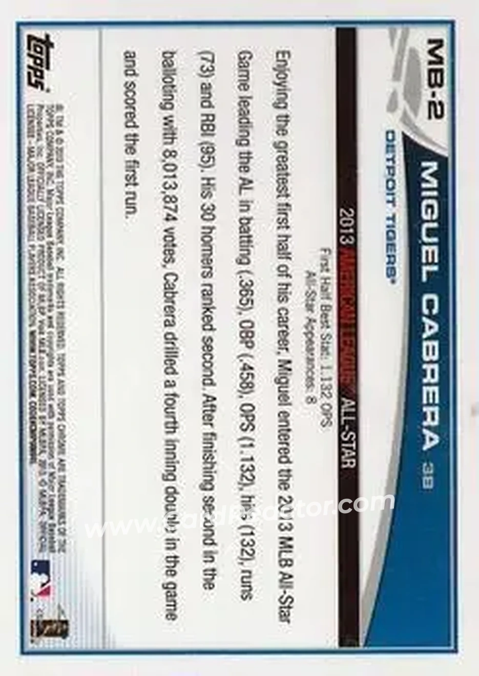 2013 Topps Chrome Update #MB-2 - Miguel Cabrera - Detroit Tigers - Back