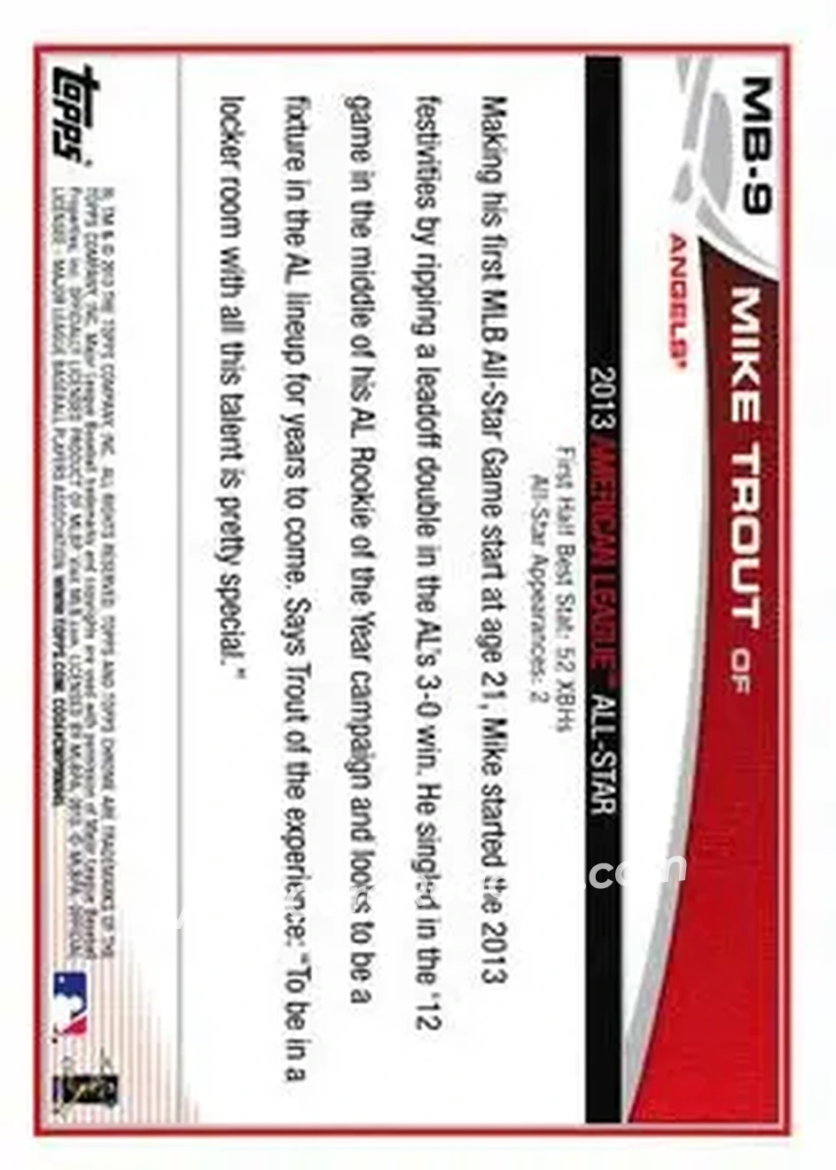 2013 Topps Chrome Update #MB-9 - Mike Trout - Los Angeles Angels - Back
