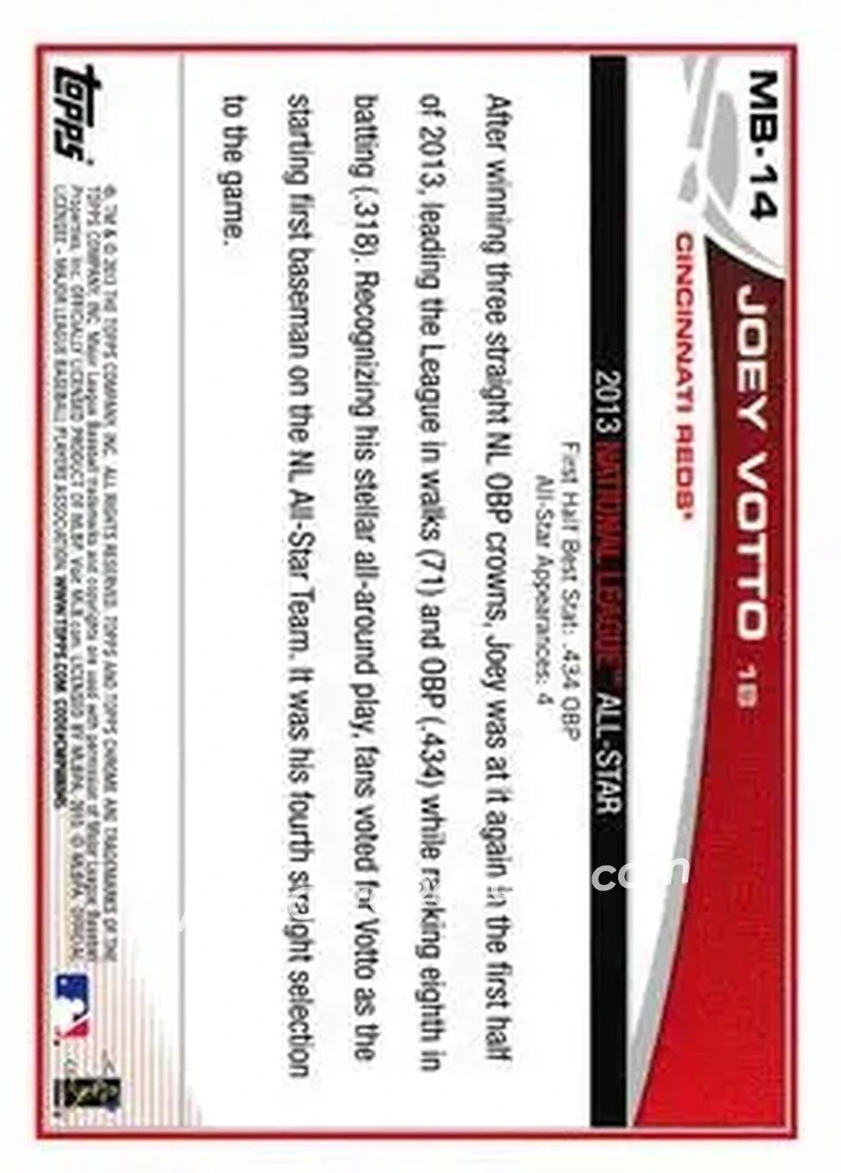 2013 Topps Chrome Update #MB-14 - Joey Votto - Cincinnati Reds - Back