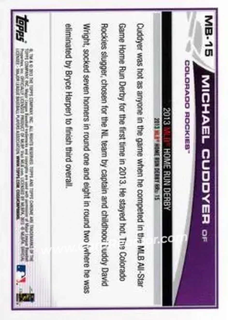 2013 Topps Chrome Update #MB-15 - Michael Cuddyer - Colorado Rockies - Back