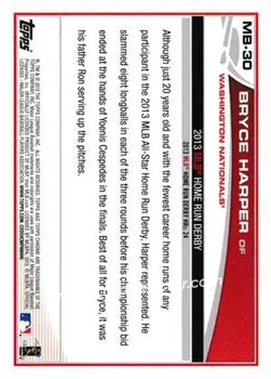 2013 Topps Chrome Update #MB-30 - Bryce Harper - Washington Nationals - Back