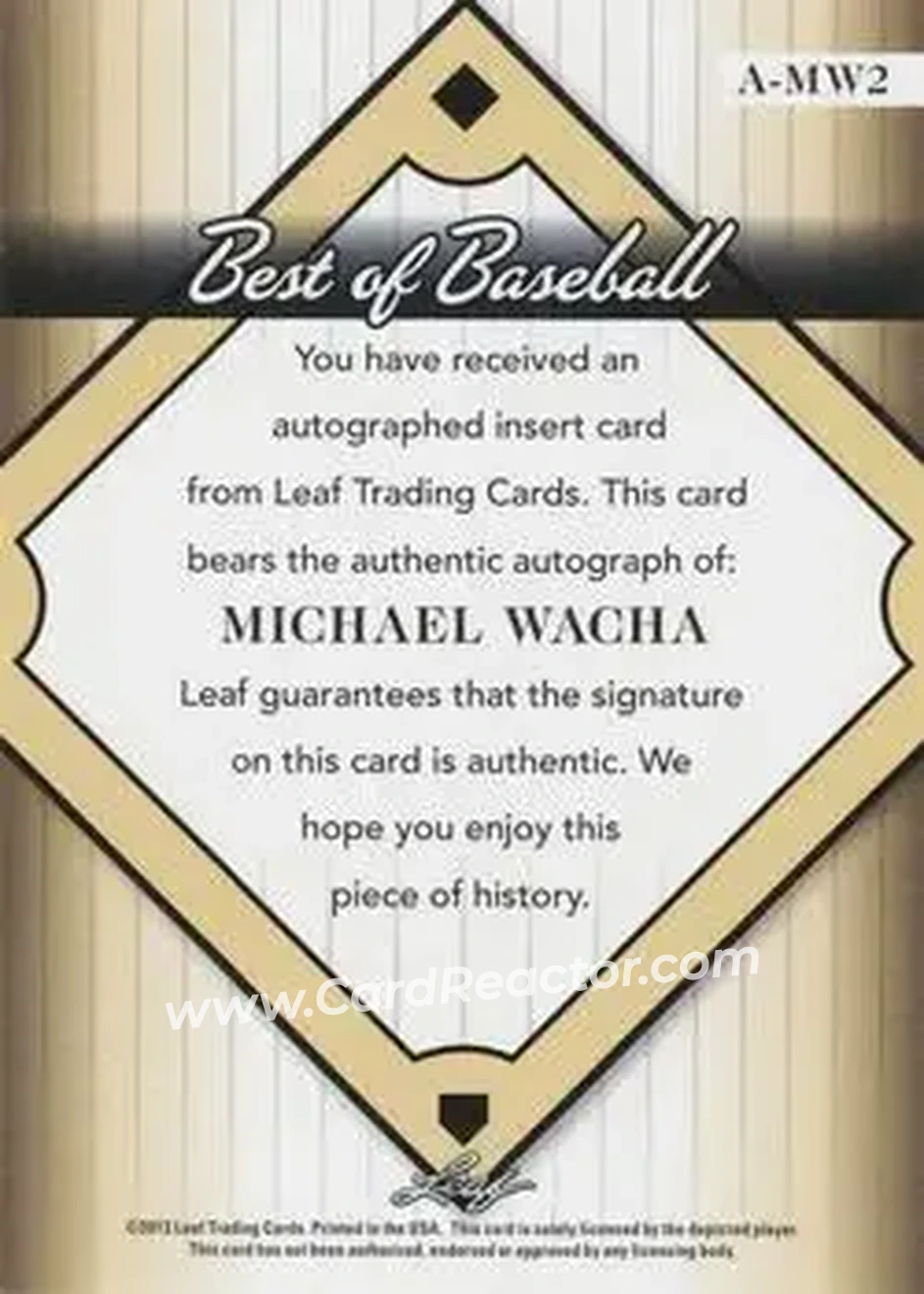 2013 Leaf Best of Baseball - Autographs Red #A-MW2 - Michael Wacha - St. Louis Cardinals - Back