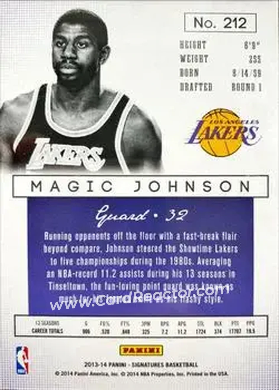 2013-14 Panini Signatures #212 - Magic Johnson - Los Angeles Lakers - Back