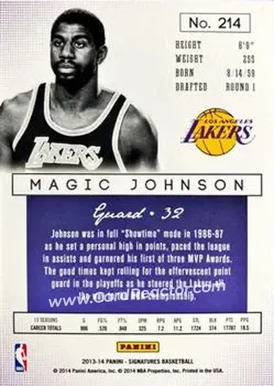 2013-14 Panini Signatures #214 - Magic Johnson - Los Angeles Lakers - Back