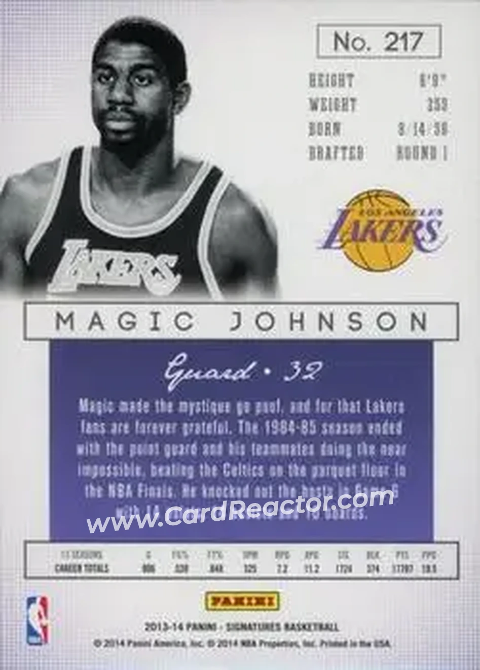 2013-14 Panini Signatures #217 - Magic Johnson - Los Angeles Lakers - Back