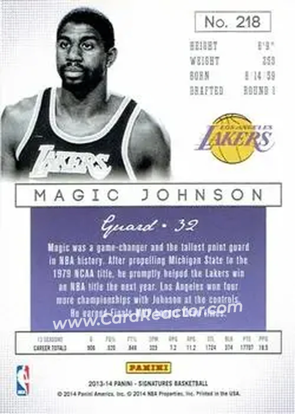 2013-14 Panini Signatures #218 - Magic Johnson - Los Angeles Lakers - Back 2013-14 Panini Signatures #218 - Magic Johnson - Los Angeles Lakers - Back