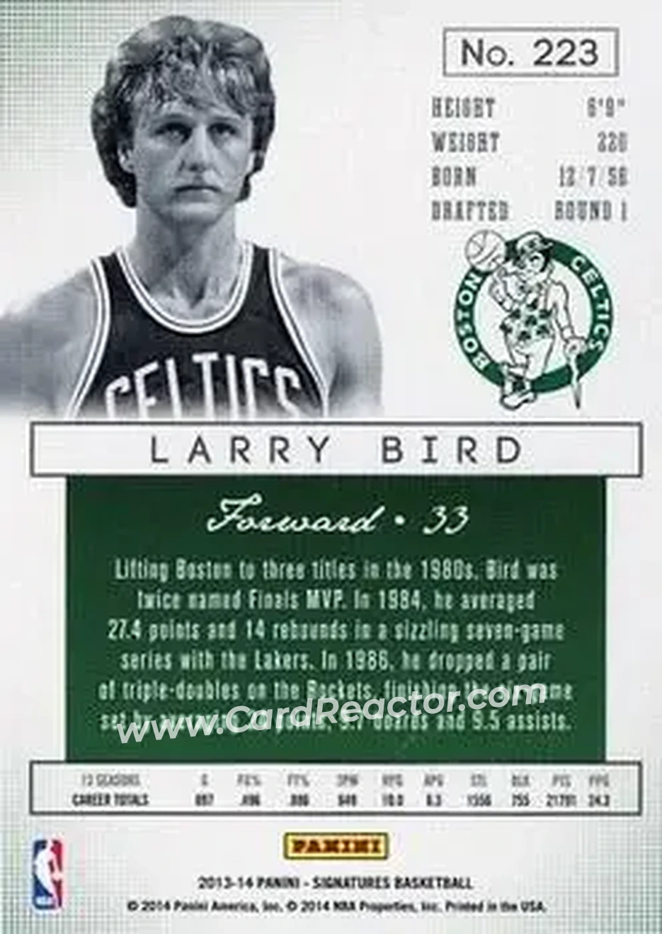 2013-14 Panini Signatures #223 - Larry Bird - Boston Celtics - Back