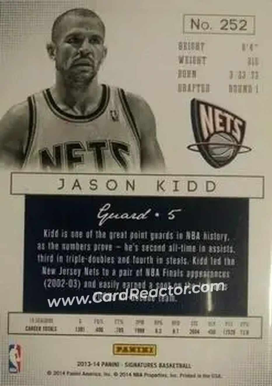2013-14 Panini Signatures #252 - Jason Kidd - New Jersey Nets - Back