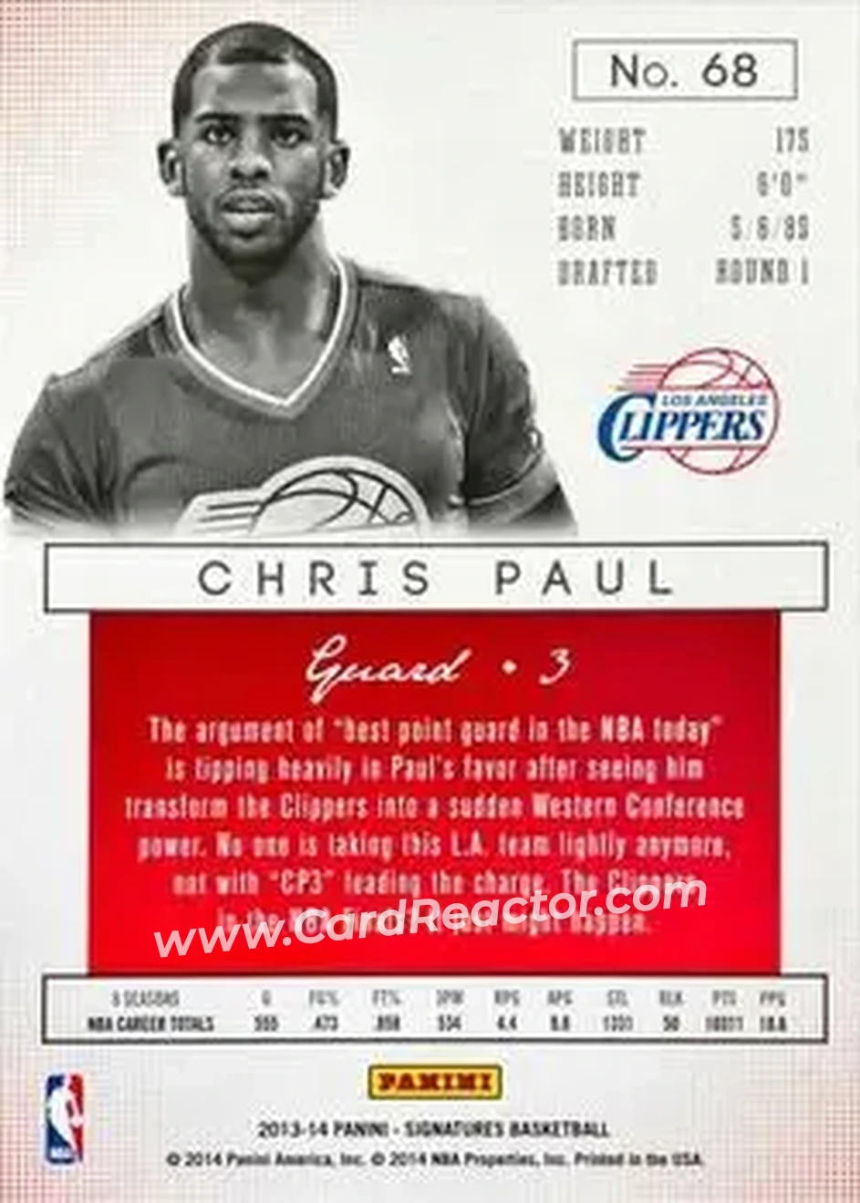 2013-14 Panini Signatures - Blue #68 - Chris Paul - Los Angeles Clippers - Back