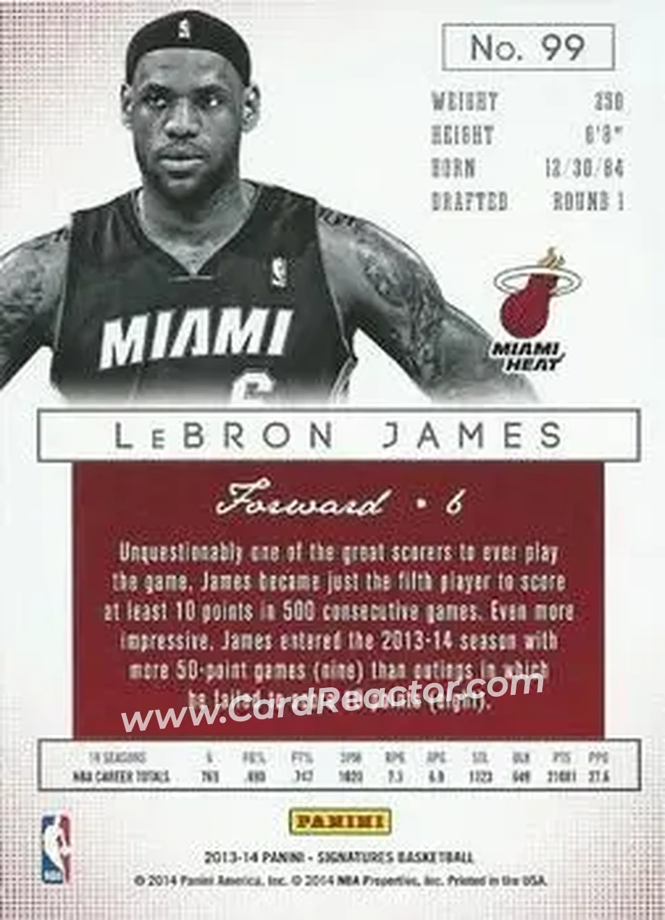 2013-14 Panini Signatures - Blue #99 - LeBron James - Miami Heat - Back