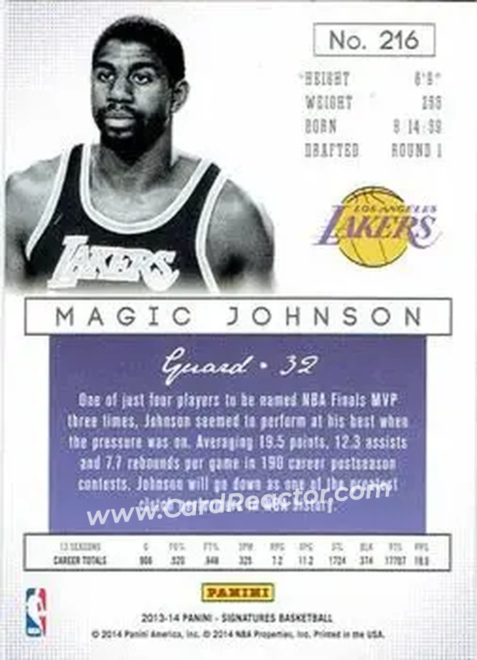 2013-14 Panini Signatures - Blue #216 - Magic Johnson - Los Angeles Lakers - Back 2013-14 Panini Signatures - Blue #216 - Magic Johnson - Los Angeles Lakers - Back