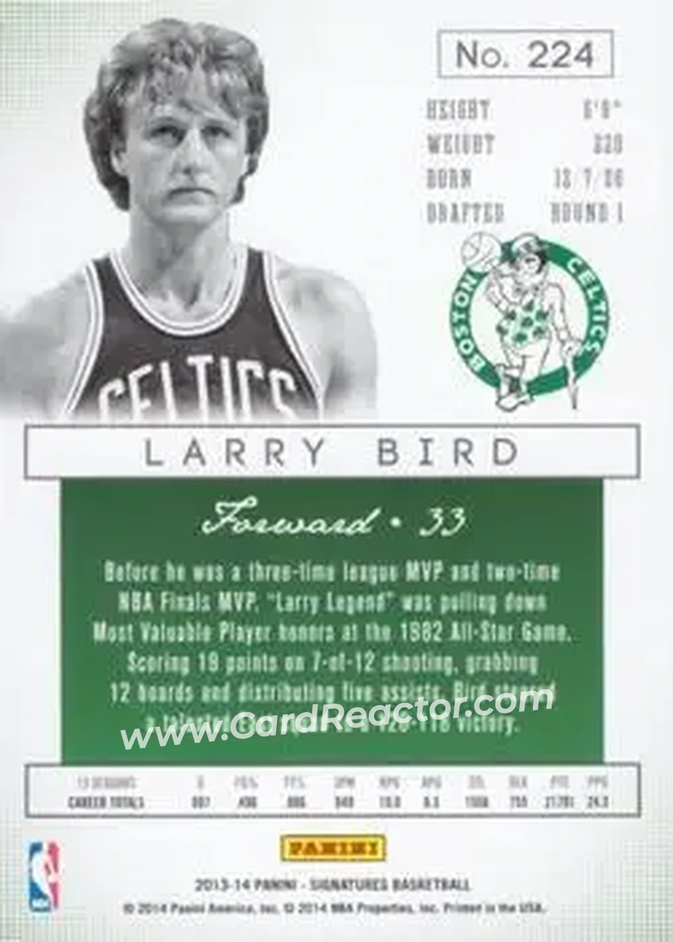 2013-14 Panini Signatures - Blue #224 - Larry Bird - Boston Celtics - Back
