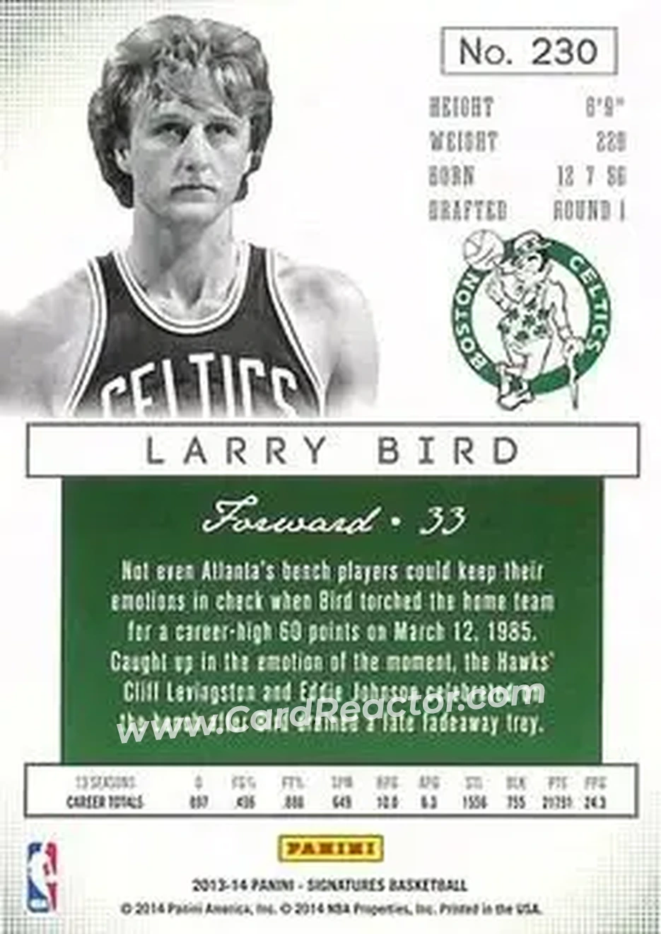 2013-14 Panini Signatures - Blue #230 - Larry Bird - Boston Celtics - Back 2013-14 Panini Signatures - Blue #230 - Larry Bird - Boston Celtics - Back