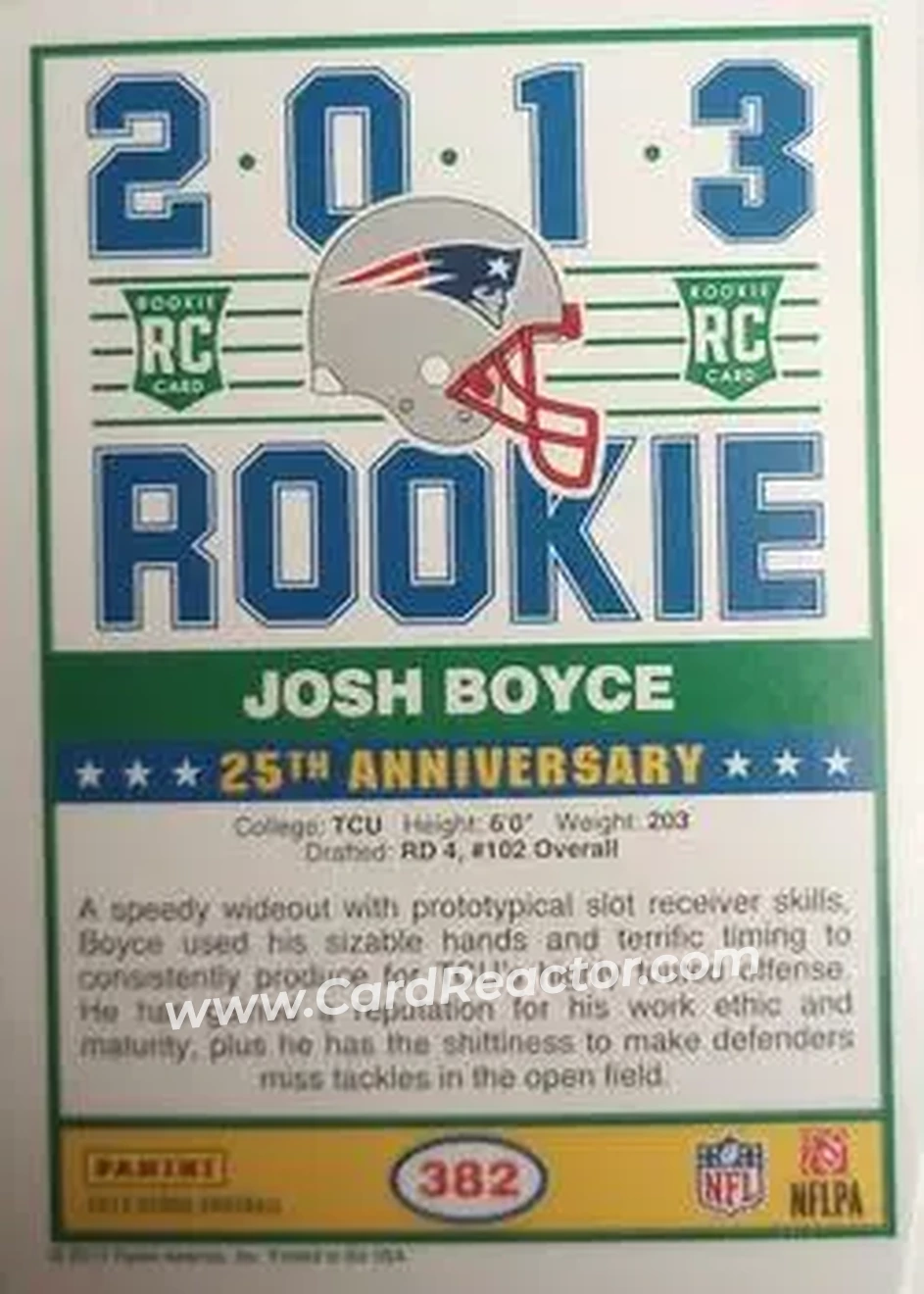 2013 Bowman Sterling #11 - Josh Boyce - New England Patriots - Back 2013 Bowman Sterling #11 - Josh Boyce - New England Patriots - Back