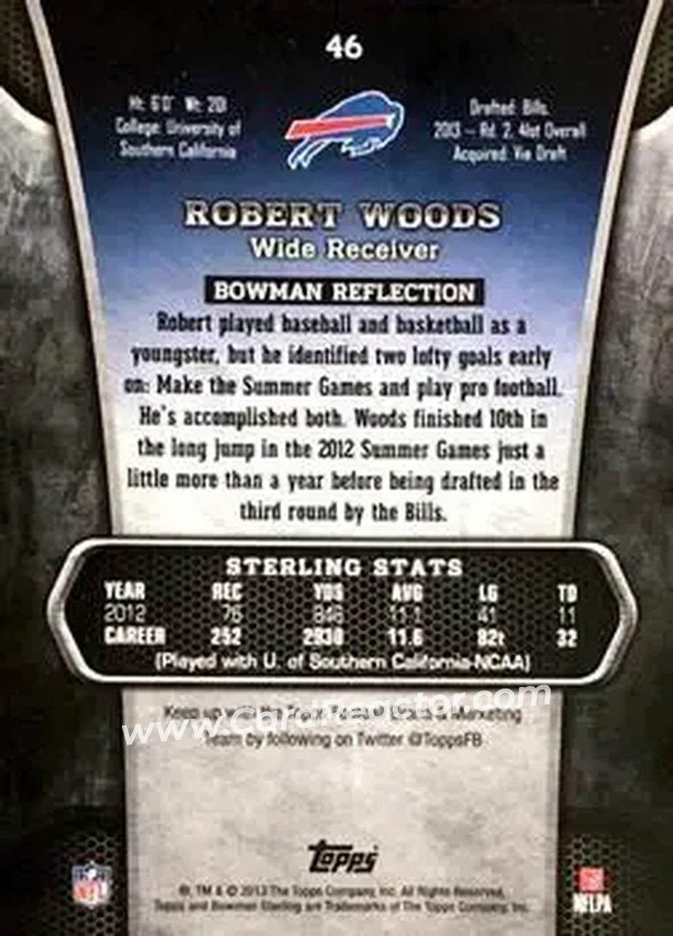 2013 Bowman Sterling #46 - Robert Woods - Buffalo Bills - Back