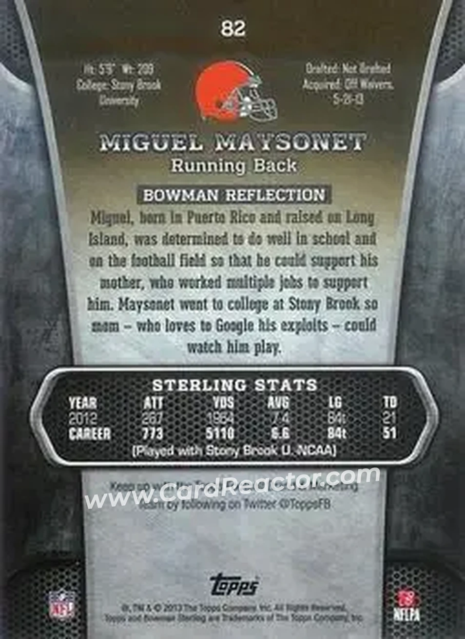 2013 Bowman Sterling #82 - Miguel Maysonet - Cleveland Browns - Back