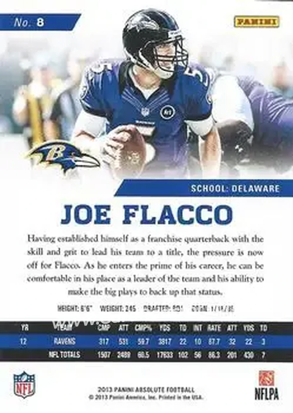 2013 Panini Absolute #8 - Joe Flacco - Baltimore Ravens - Back