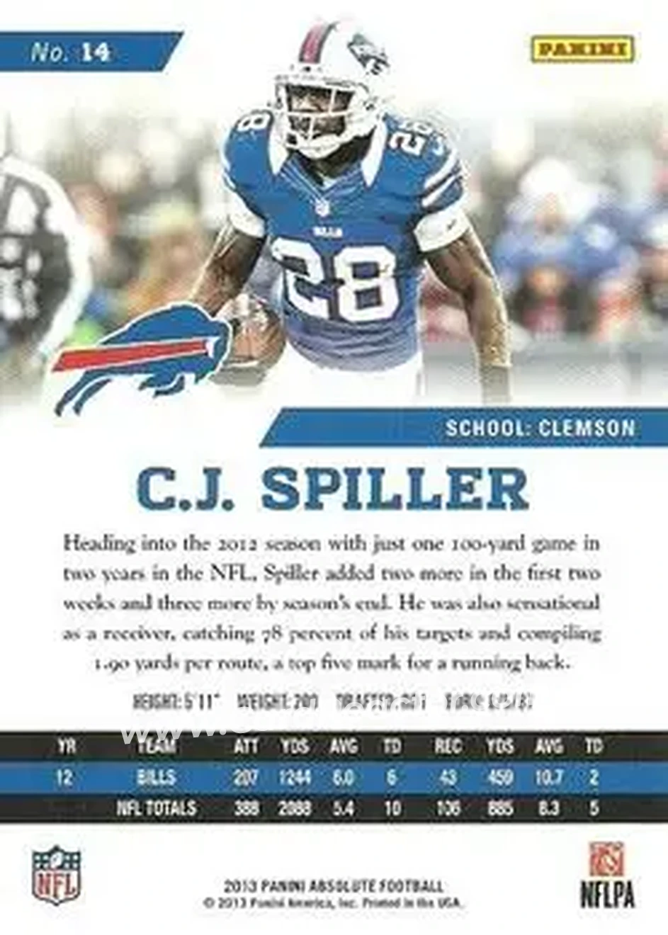 2013 Panini Absolute #14 - C.J. Spiller - Buffalo Bills - Back