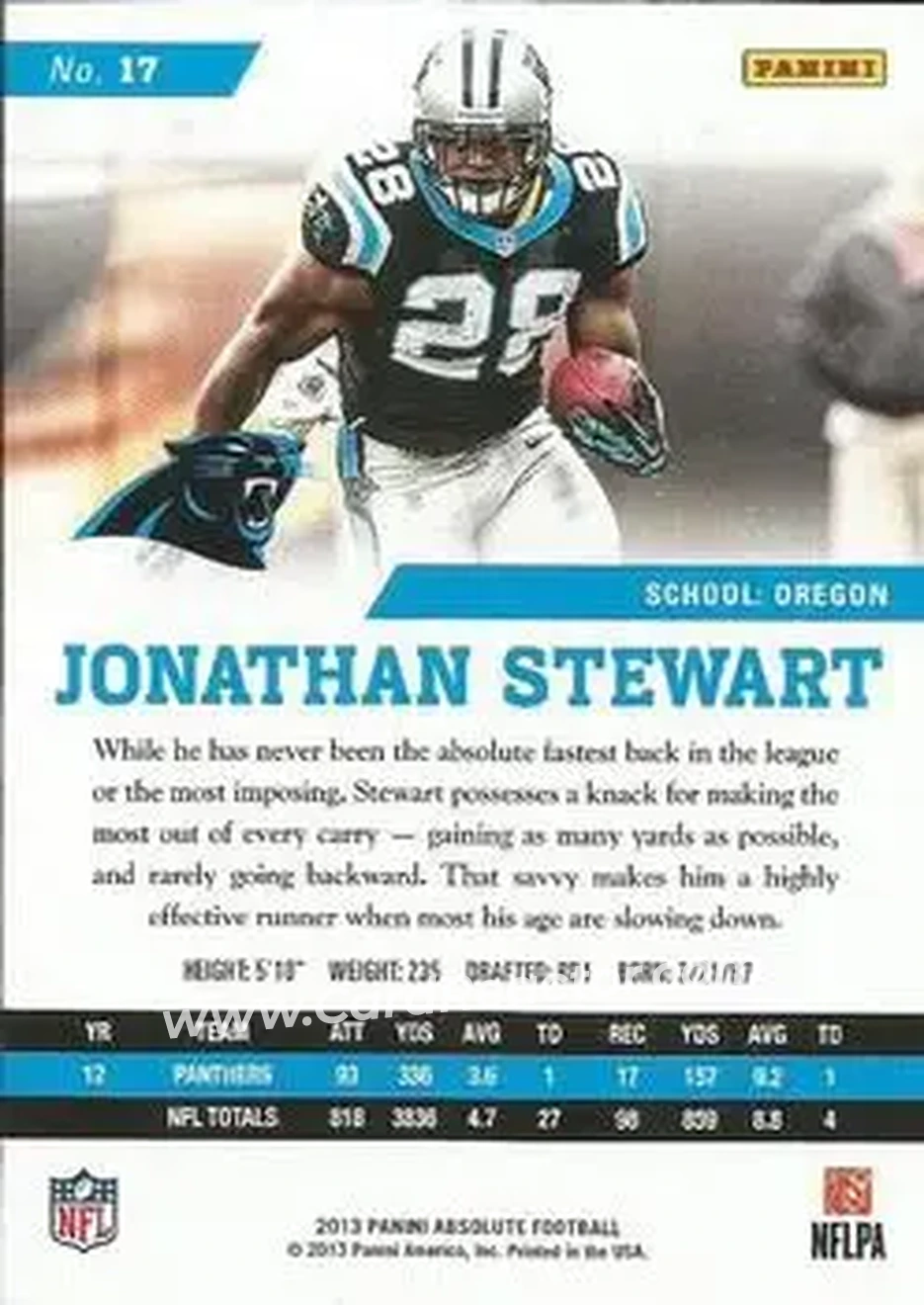 2013 Panini Absolute #17 - Jonathan Stewart - Carolina Panthers - Back