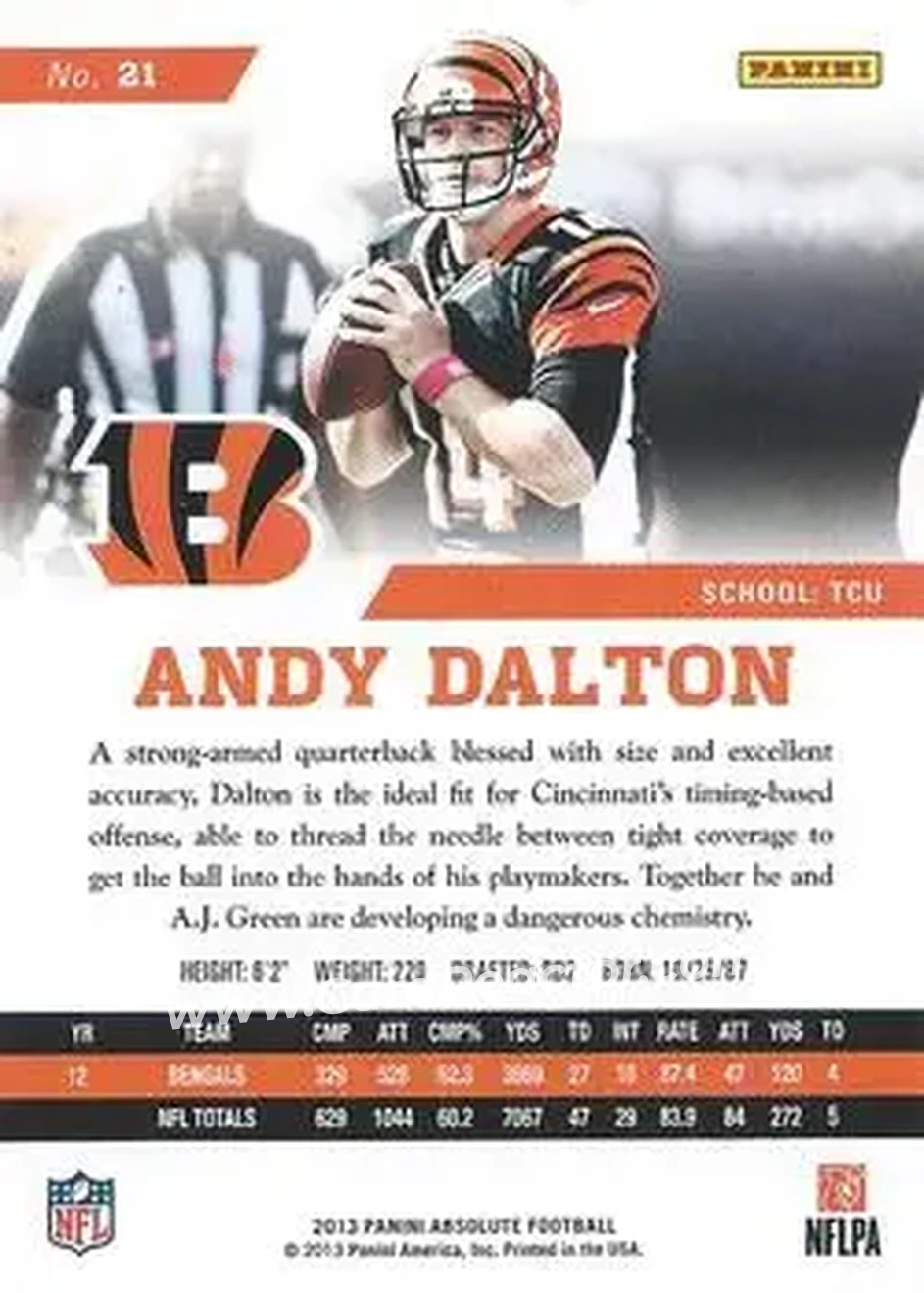 2013 Panini Absolute #21 - Andy Dalton - Cincinnati Bengals - Back