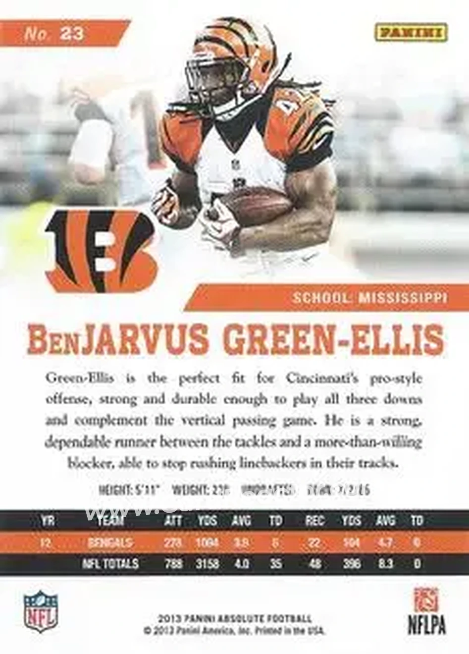 2013 Panini Absolute #23 - BenJarvus Green-Ellis - Cincinnati Bengals - Back