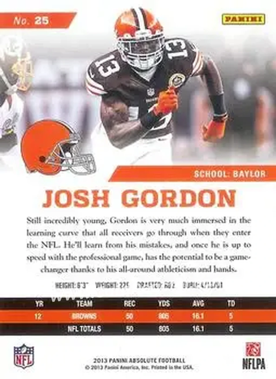 2013 Panini Absolute #25 - Josh Gordon - Cleveland Browns - Back
