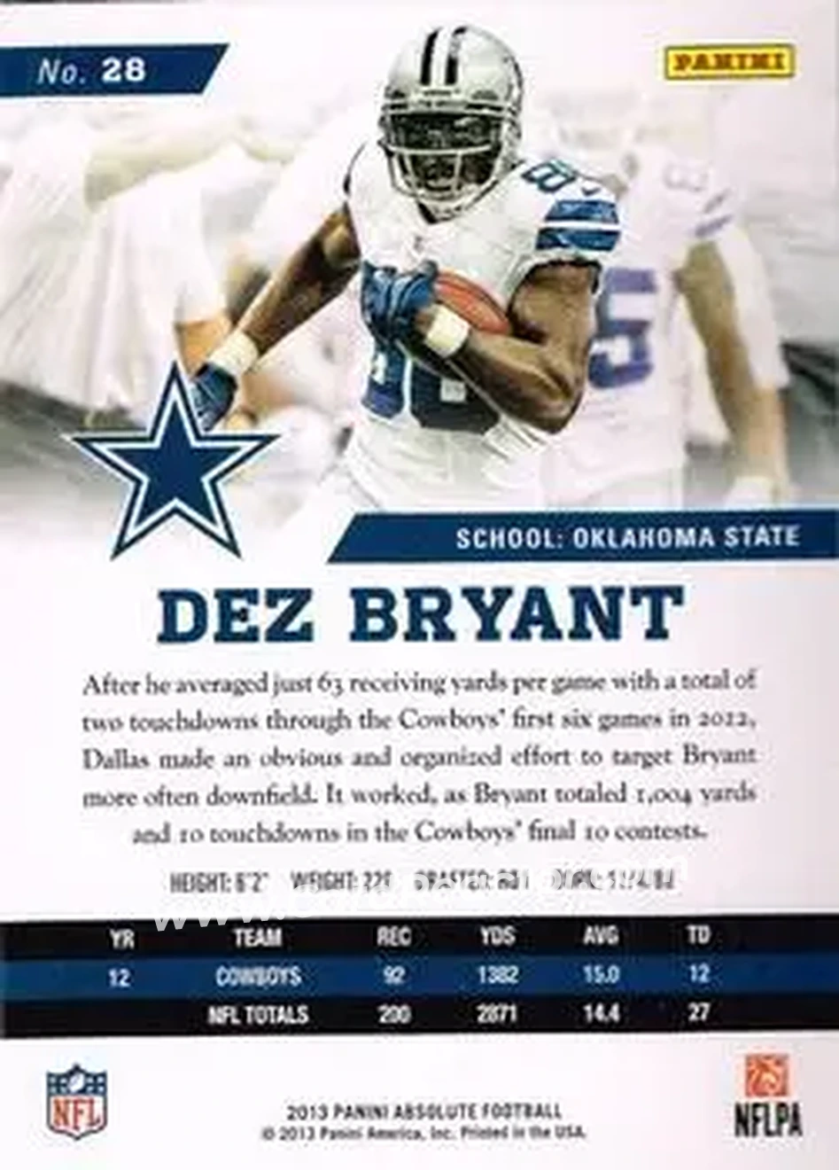 2013 Panini Absolute #28 - Dez Bryant - Dallas Cowboys - Back