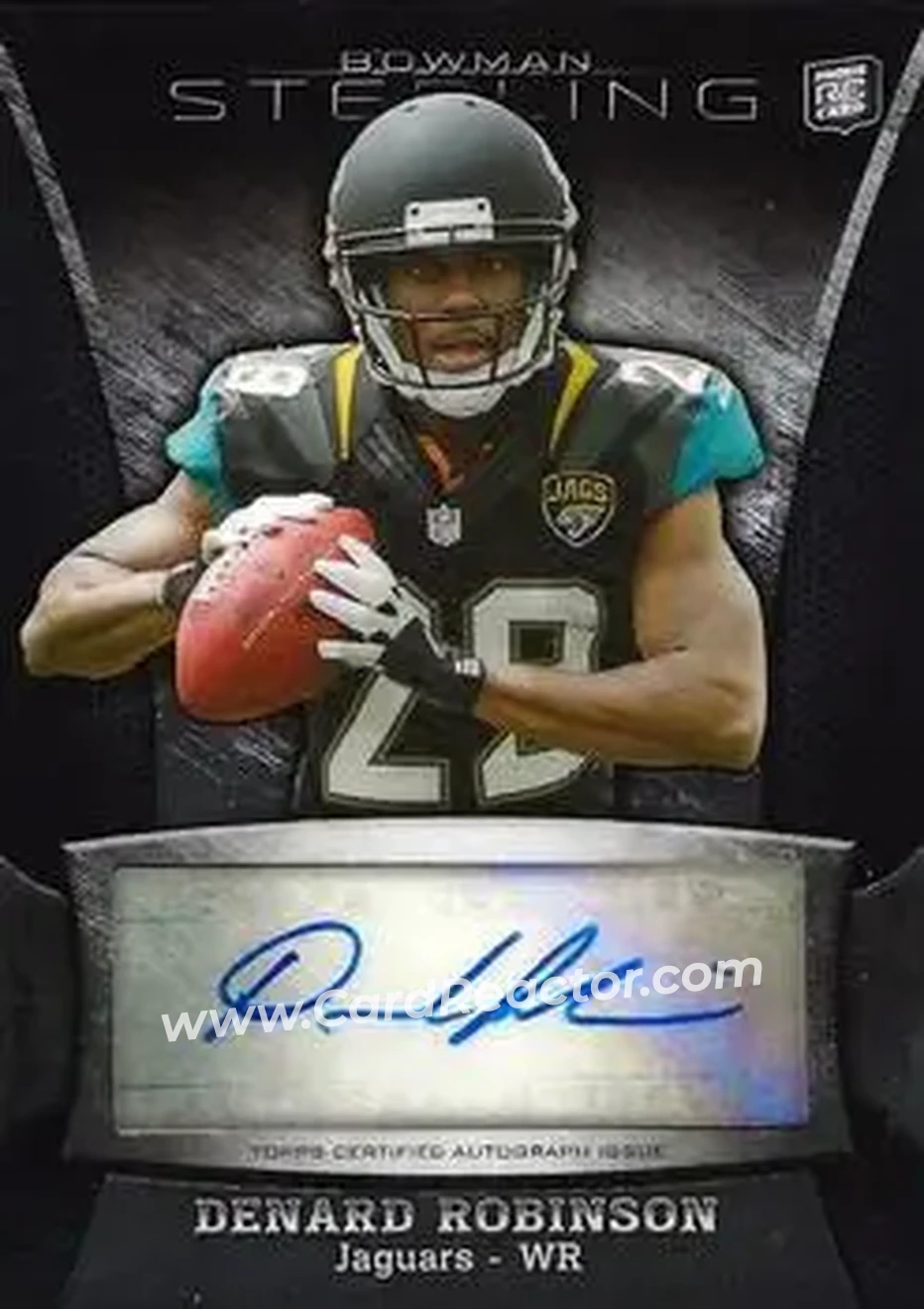 2013 Bowman Sterling - Autographs #BSA-DR - Denard "Shoelace" Robinson - Jacksonville Jaguars - Front 2013 Bowman Sterling - Autographs #BSA-DR - Denard "Shoelace" Robinson - Jacksonville Jaguars - Front