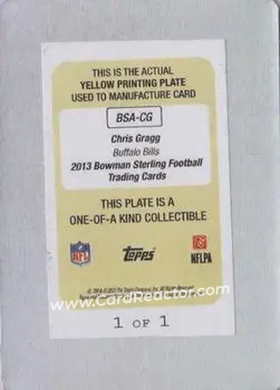 2013 Bowman Sterling - Autographs Printing Plates Yellow #BSA-CG - Chris Gragg - Buffalo Bills - Back 2013 Bowman Sterling - Autographs Printing Plates Yellow #BSA-CG - Chris Gragg - Buffalo Bills - Back