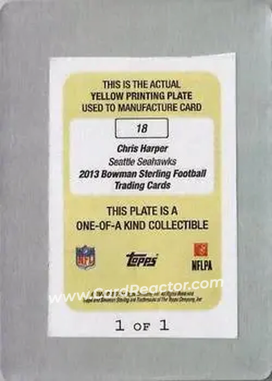 2013 Bowman Sterling - Autographs Printing Plates Yellow #BSA-CHA - Chris Harper - Seattle Seahawks - Back 2013 Bowman Sterling - Autographs Printing Plates Yellow #BSA-CHA - Chris Harper - Seattle Seahawks - Back