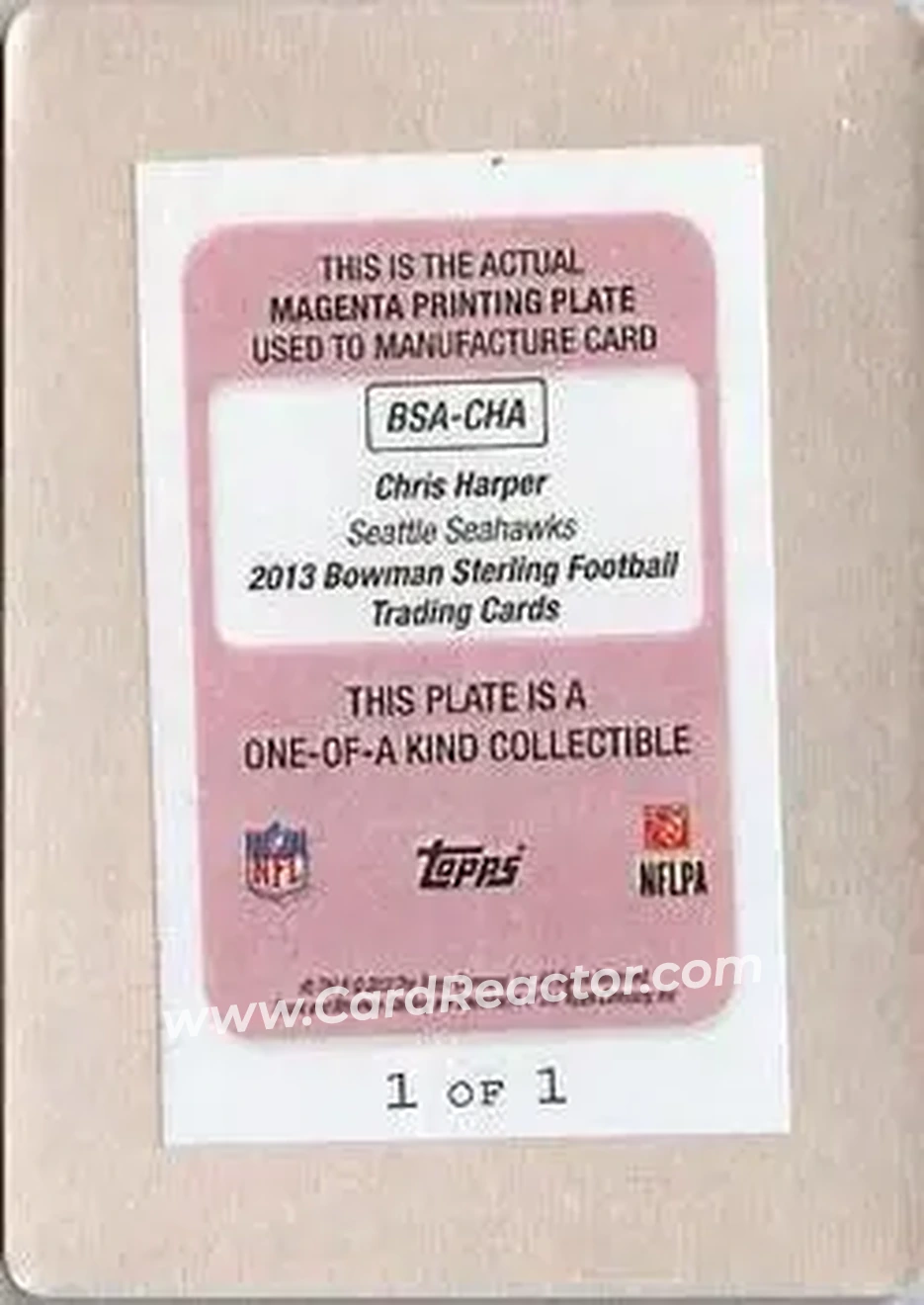 2013 Bowman Sterling - Autographs Printing Plates Magenta #BSA-CHA - Chris Harper - Seattle Seahawks - Back 2013 Bowman Sterling - Autographs Printing Plates Magenta #BSA-CHA - Chris Harper - Seattle Seahawks - Back