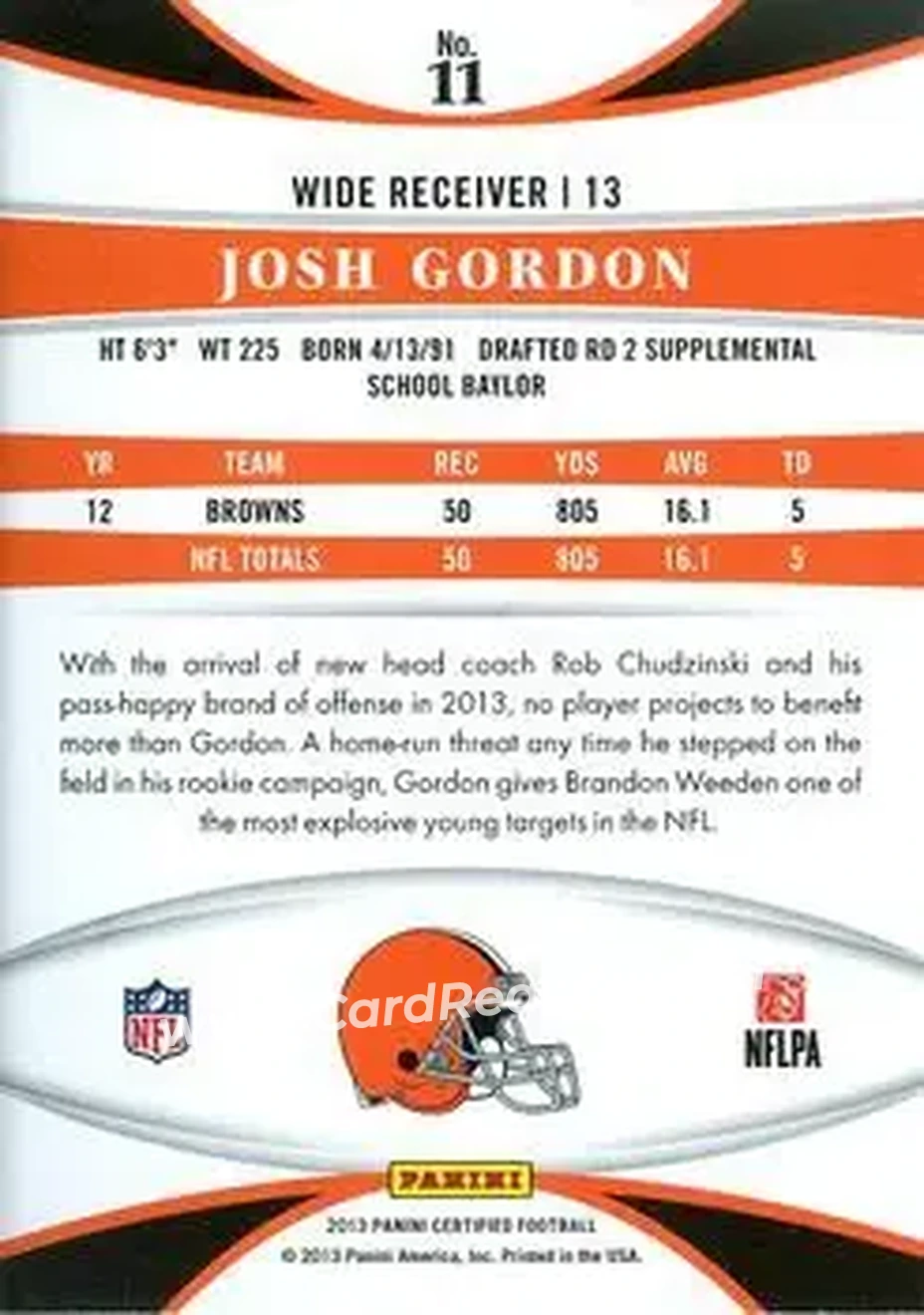 2013 Panini Certified #11 - Josh Gordon - Cleveland Browns - Back